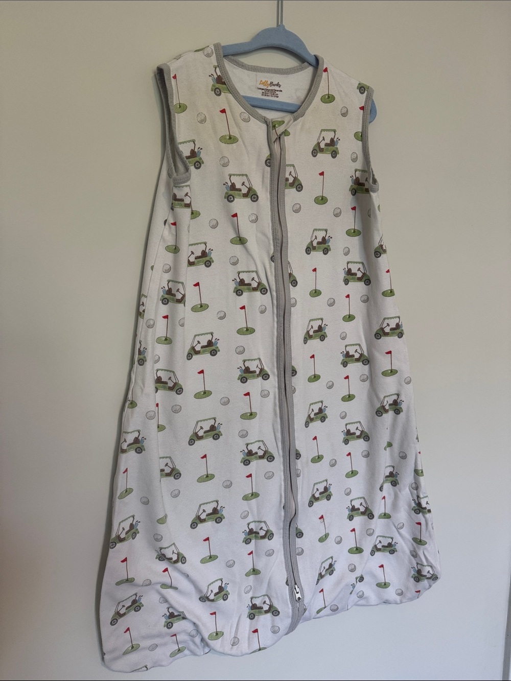 12-18 months Baby Sleeveless White Sleep Sack with Green Golf Cart Print